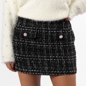 Black Tweed Mini Skirt - Size Small